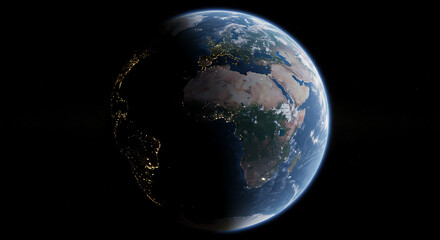 Curved Earth from Space with Glowing Cities and African Continent

