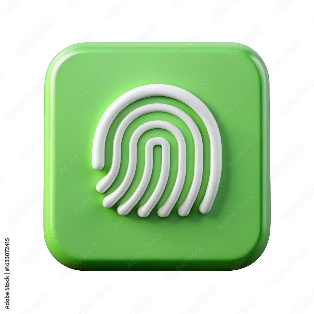 Poster 3d fingerprint icon with green background isolated on transparent background
