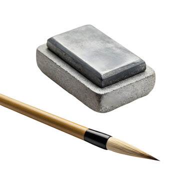 Traditional Chinese Calligraphy Set Inkstone Ink Stick and Bamboo Brush.