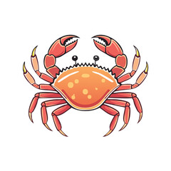 A vibrant cartoon illustration of a crab with orange shell and red claws, isolated on white.