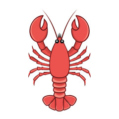 A cute red cartoon lobster with large claws and antennae, isolated on a white background.