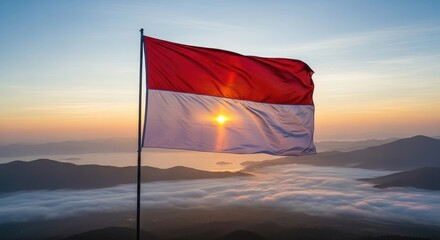 Waving national flag sunrise view