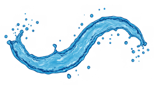 Dynamic water splash isolated on transparent background, showing fluid motion and purity