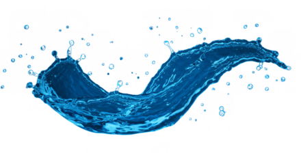 Dynamic water splash with vibrant blue hue isolated on transparent background, a cool effect