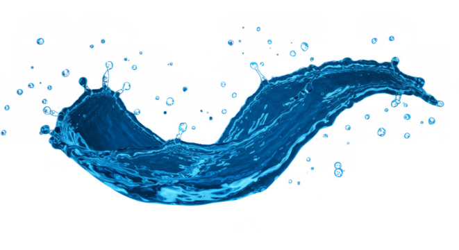 Dynamic water splash with vibrant blue hue isolated on transparent background, a cool effect