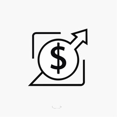 Obraz premium Financial growth icon with a dollar sign and an upward arrow, representing profit, investment return, and economic success. Simple line art vector.