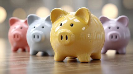 Fototapeta premium Depositing coins in a piggy bank showing the value of savings and building financial stability