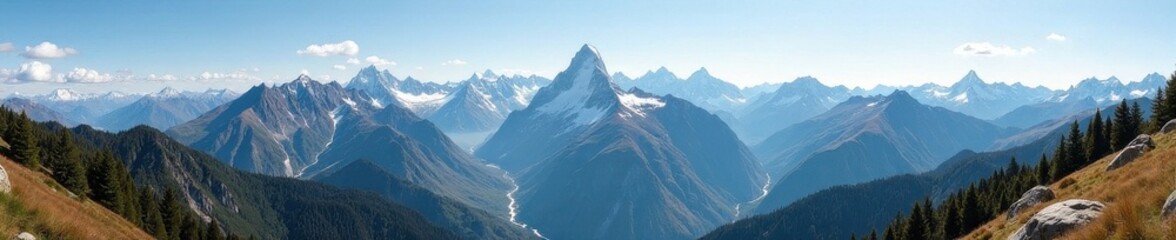 Majestic mountain panorama, stitched from multiple shots, scenery, stitch, panorama