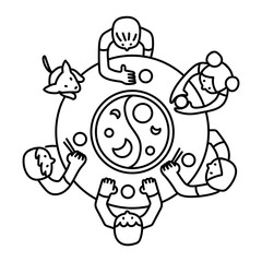 Png Asian family eating hotpot doodle, transparent background