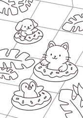 수영장에서 수영하는 동물들