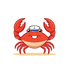 Cartoon crab wearing a sailor's hat, cheerful expression, cute illustration.