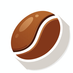 Cartoon illustration of a coffee bean, showing a stylized, rounded shape with light brown and white design elements.