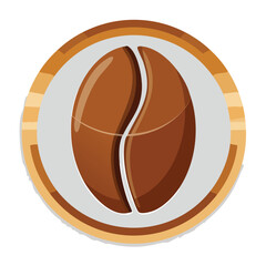 Artistic illustration of a single coffee bean, presented within a circular frame, isolated.