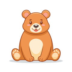 Cartoon illustration of a cute, light brown bear sitting with a happy expression and rosy cheeks.