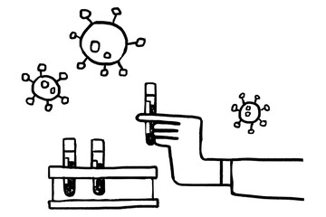 Lab technician getting a centrifuged blood test tube doodle element transparent png
