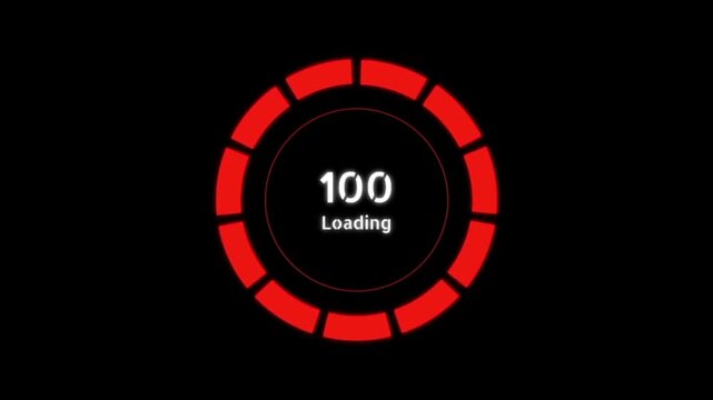 Red Circular Loading Progress Bar Indicator 100 Percent Complete Dark Background Interface Design Element Technology
