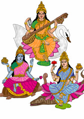 hand drawn digital art of triveni sangam