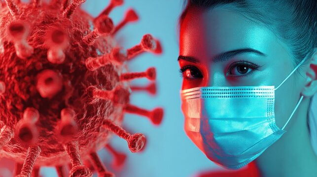Woman wearing mask against virus