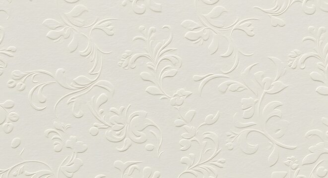 Classic white background with an elegant embossed floral damask pattern. A seamless vintage texture with ornate swirls and leaves for design. - Powered by Adobe