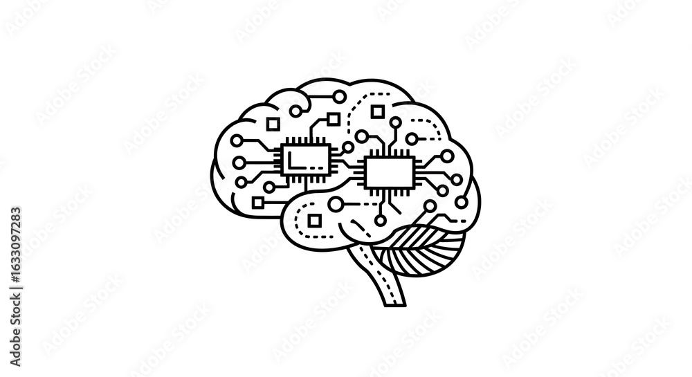 Aufkleber a stylized brain outline with integrated circuit elements representing artificial intelligence conce