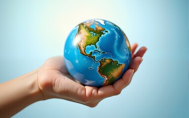 Conceptual Photo of Earth Globe in Human Hand Against Transparent Background Representing Environmental Protection and Global Responsibility for a Sustainable Future of Blue Planet. High quality