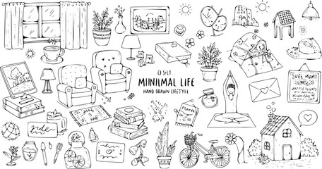 Hand-Drawn Minimalist Lifestyle  Cozy Home Essentials: A Collection of Simple Living Illustrations, Decor, Nature, and Wellness Elements