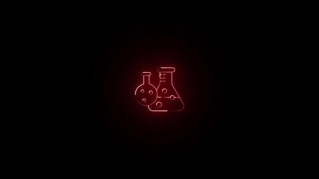 neon glowing tube scientific beaker icon with red liquid vector illustration.