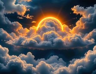 Dramatic Sunrise Emerging from Cloudy Sky Nature Photography Serene Landscape Captivating Viewpoint