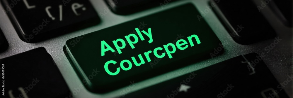 Aufkleber bright green keyboard key with the text apply courcrpen illuminated, highlighting a digital interact