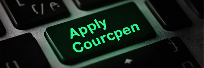 Bright Green Keyboard Key With the Text Apply Courcrpen Illuminated, Highlighting a Digital Interaction for an Application Process