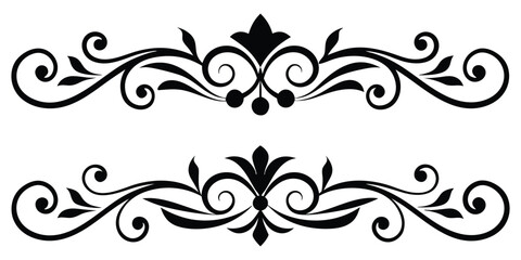Elegant Black Floral Scrollwork Ornaments for Decorative Design Use