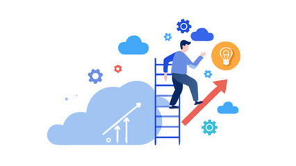 Career growth and success illustration with ladder and arrow for business development concept design vector