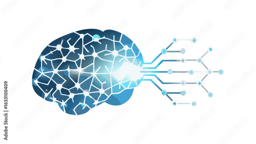 Poster artificial intelligence brain neural network technology deep learning ai concept illustration design