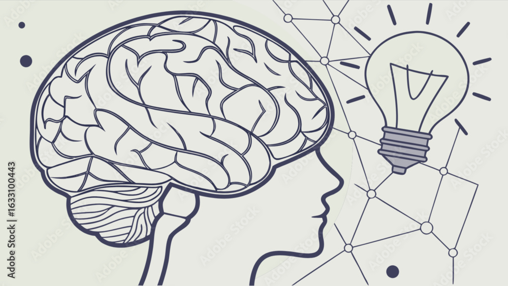 Poster brain power and idea generation concept with lightbulb and network connection for creative thinking
