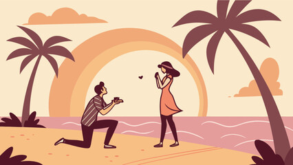 Beach proposal vector illustration for engagement announcement and romantic getaway design project