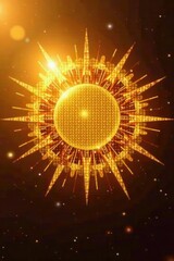 Abstract gold sunburst, glittering effect, opulent feel, flare, golden