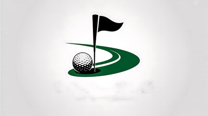 ``Minimal golf logo design with ball flag and green curve on white background**