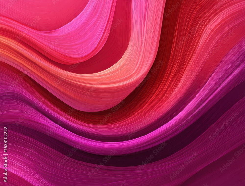 Poster abstract flowing ribbons of vibrant pink and red hues create a dynamic and artistic design with smoo