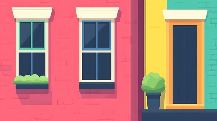 Colorful row houses with windows and doors.