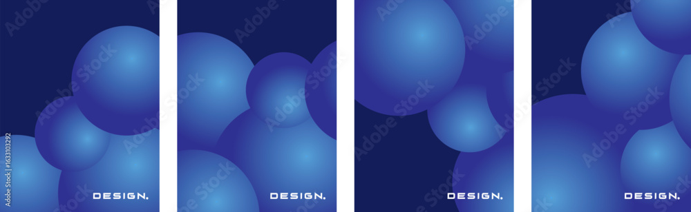 Poster collection of abstract backgrounds with bubble patterns, stacked circles, beautiful gradient colors,