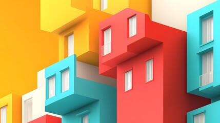 Abstract architectural scene of colorful buildings.