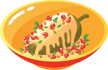 vector illustration of a green chilli with sauce over it