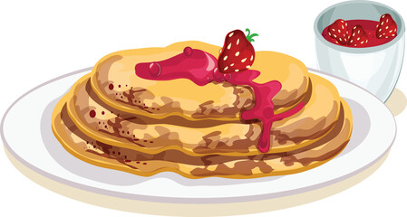 vector illustration of pancakes with cherry on top
