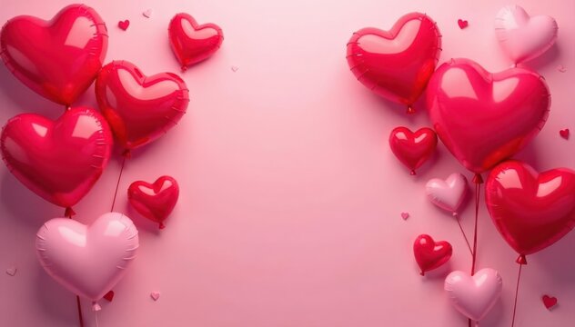 Red and pink heart balloons, Valentine's Day backdrop , illustration, sweet
