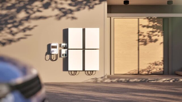 3d rendering battery energy storage system with ev charger for residential used 4k footage
