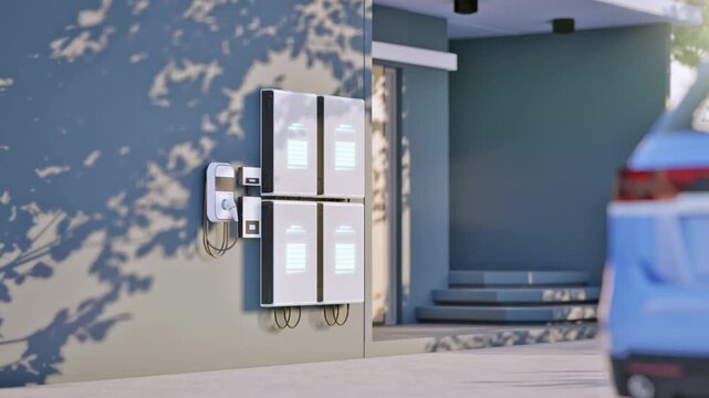 3d rendering battery energy storage system with ev charger for residential used 4k footage