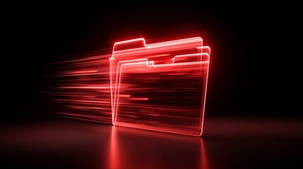 A glowing red folder icon symbolizing digital file management and fast data transfer.