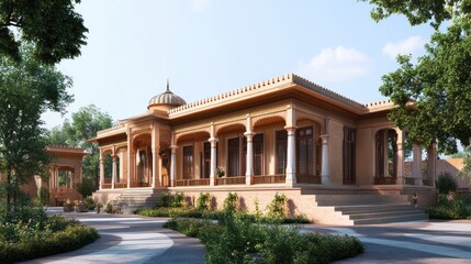 Obraz premium Architectural Rendering: Majestic Indian-Style Mansion