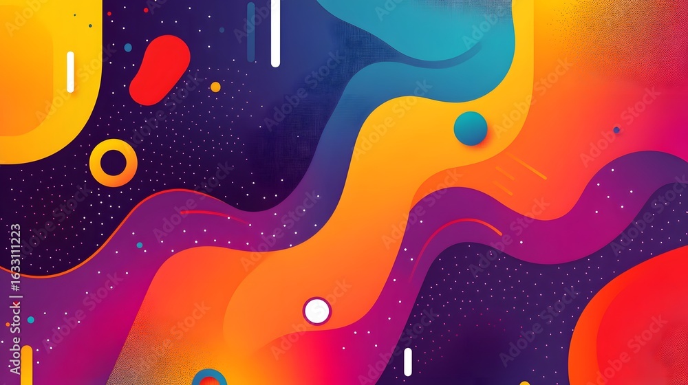 Poster abstract design with vibrant colors and flowing shapes.