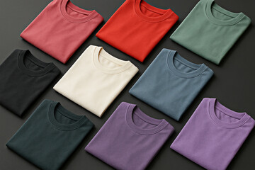 Folded Crew Neck T-Shirts:  Neutral Color Palette, Minimalist Style, Flat Lay Mockup, Apparel Branding.
